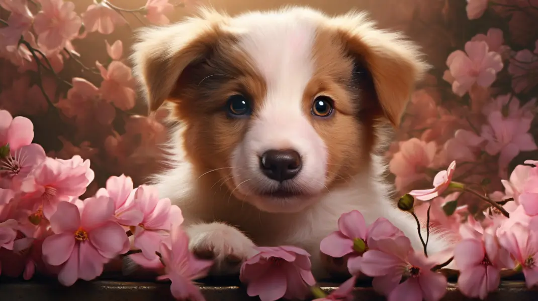 An Image Showcasing An Adorable Puppy Surroun (1)